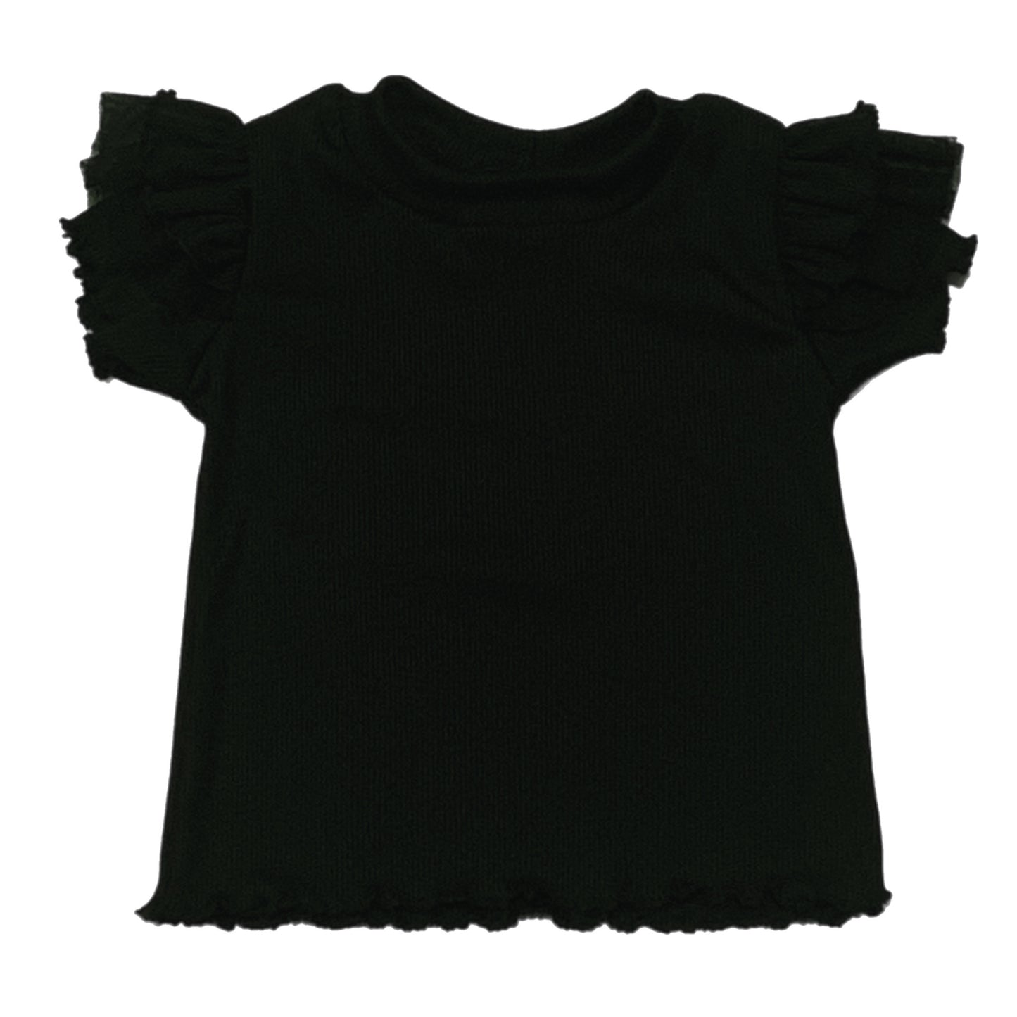 Black Handmade Double Ruffle Top