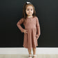 Dusty Rose Long Sleeve Button Ribbed Organic Dress
