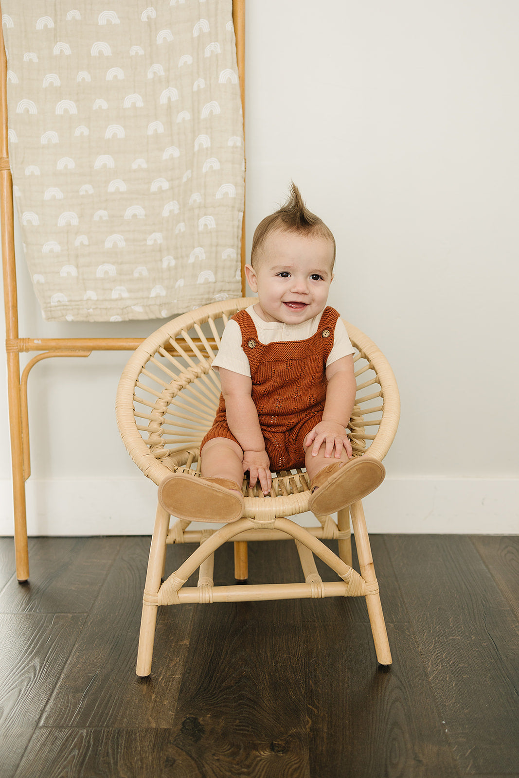 Rust Embellished Short Knit Romper