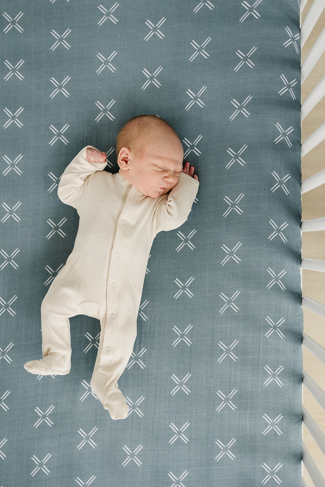 Blue X Crib Sheet Freshly Picked + Mebie Baby