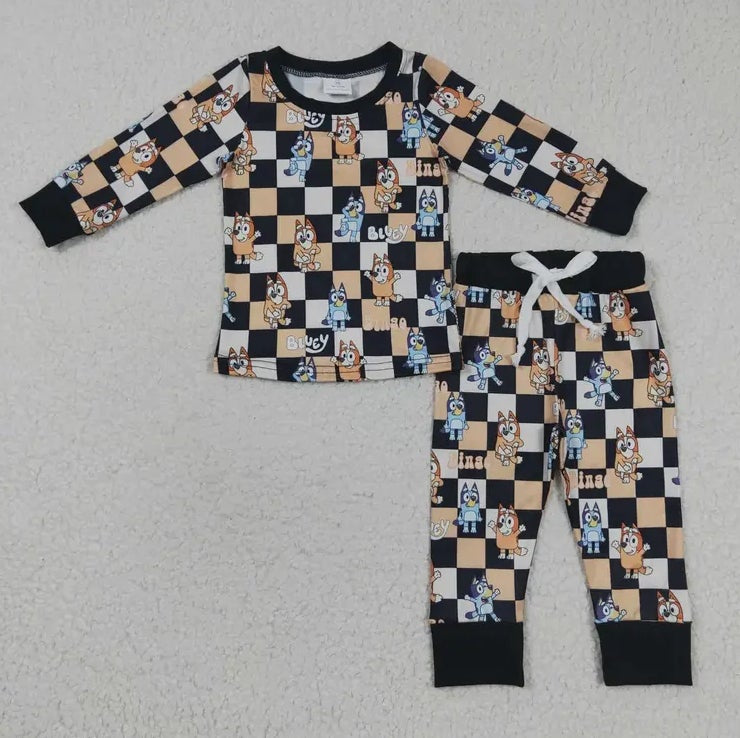 Blue character checkered pj set