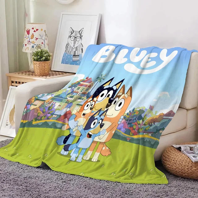 Blue character family fleece throw