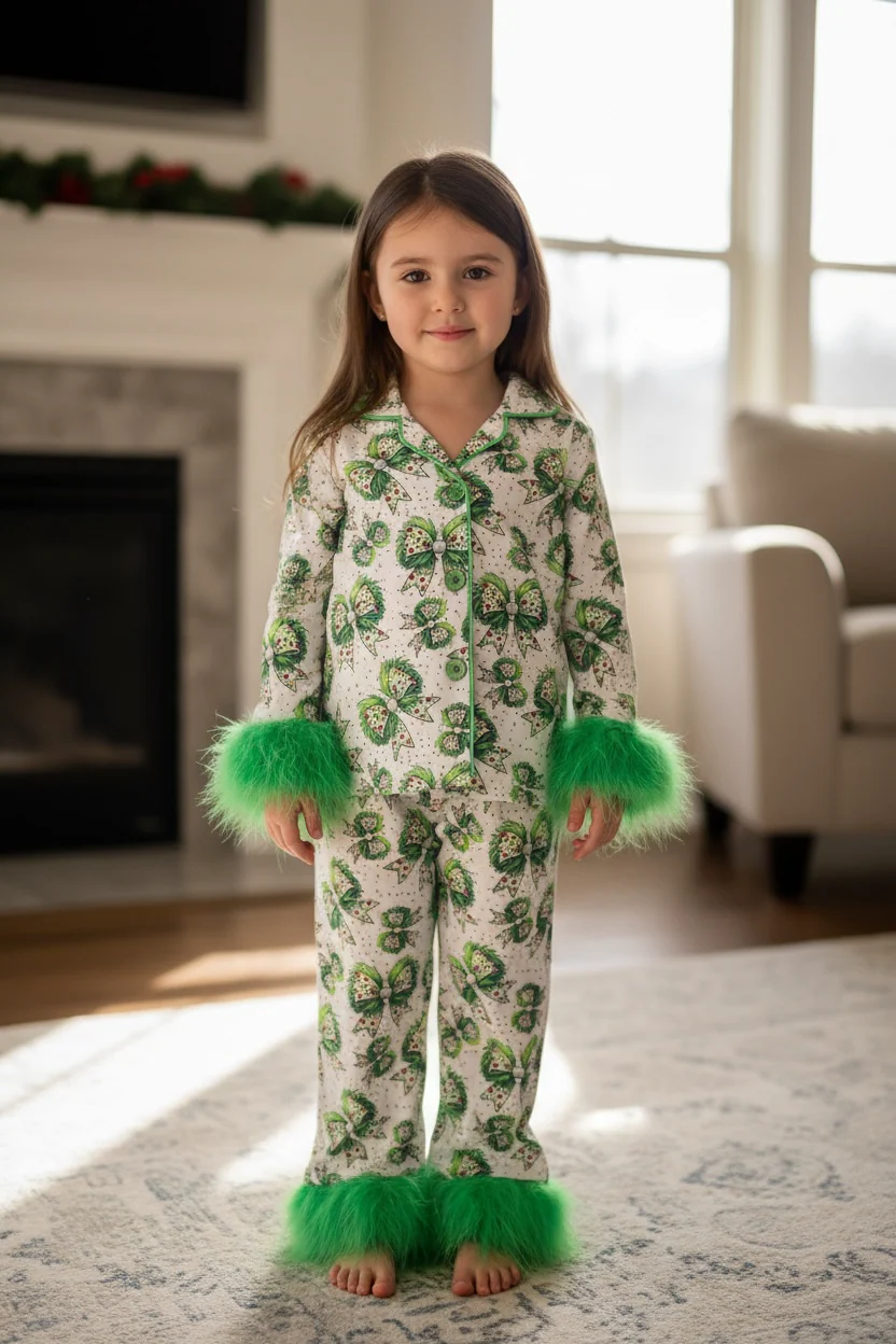 Grin Bow Feather Trim Pjs