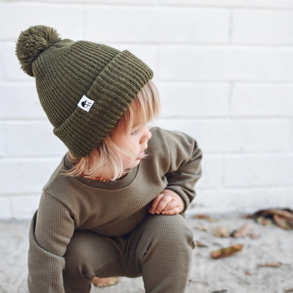 Olive Pom Beanie