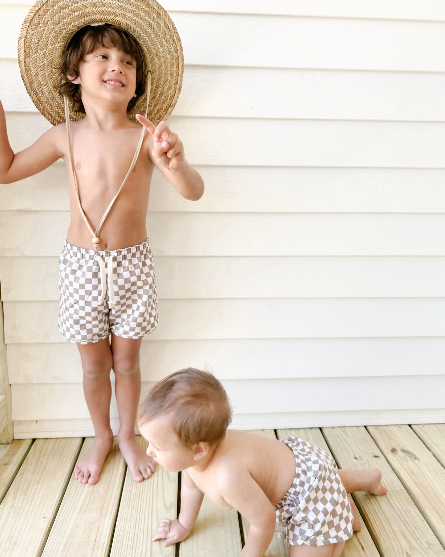 Boys Checkered Swim Trunks