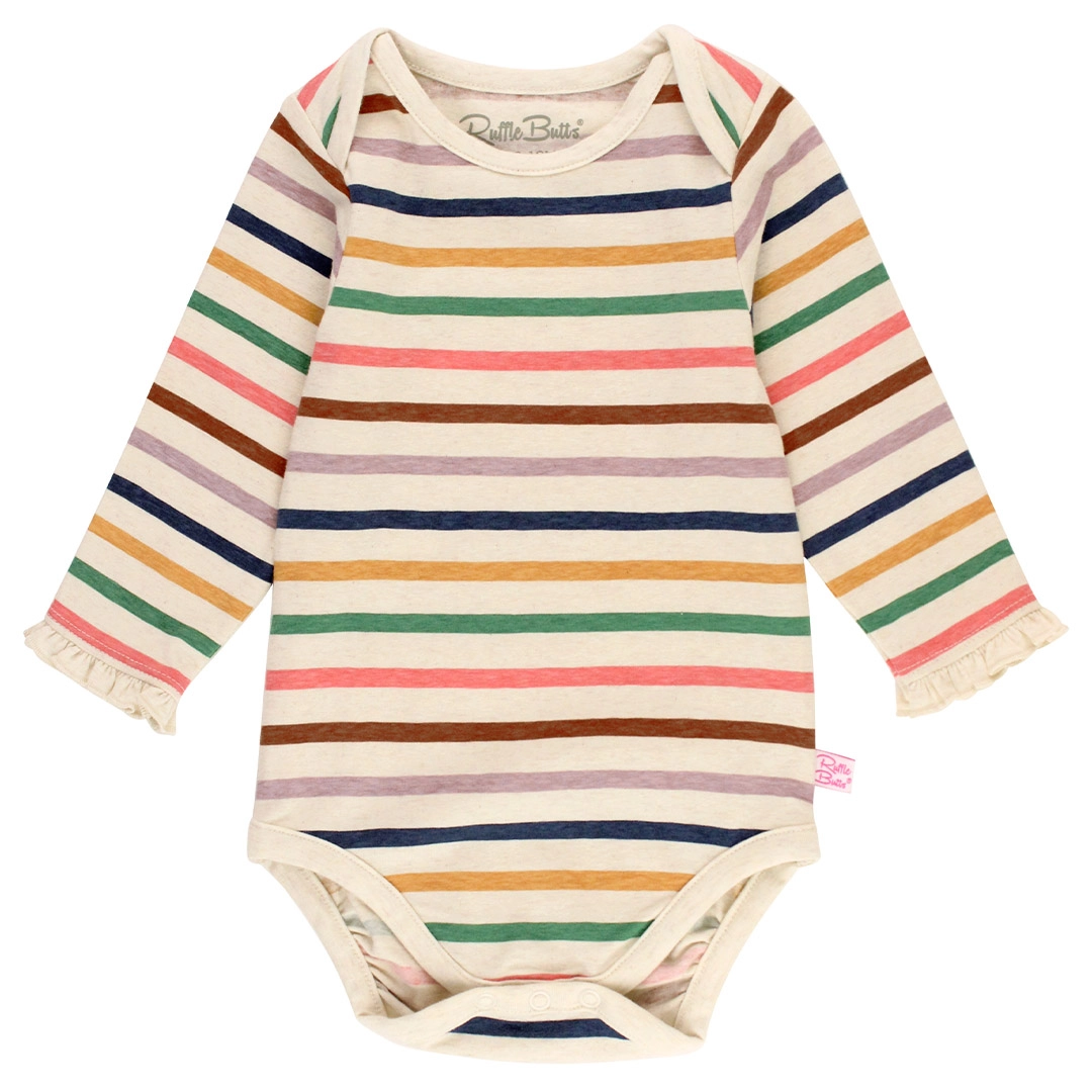 Sunrise Rainbow Stripe Knit Long Sleeve Ruffle Bodysuit