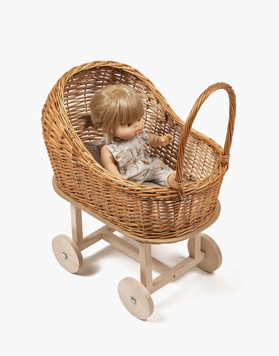 Pram in wood and wicker Elliot “Gingham green”