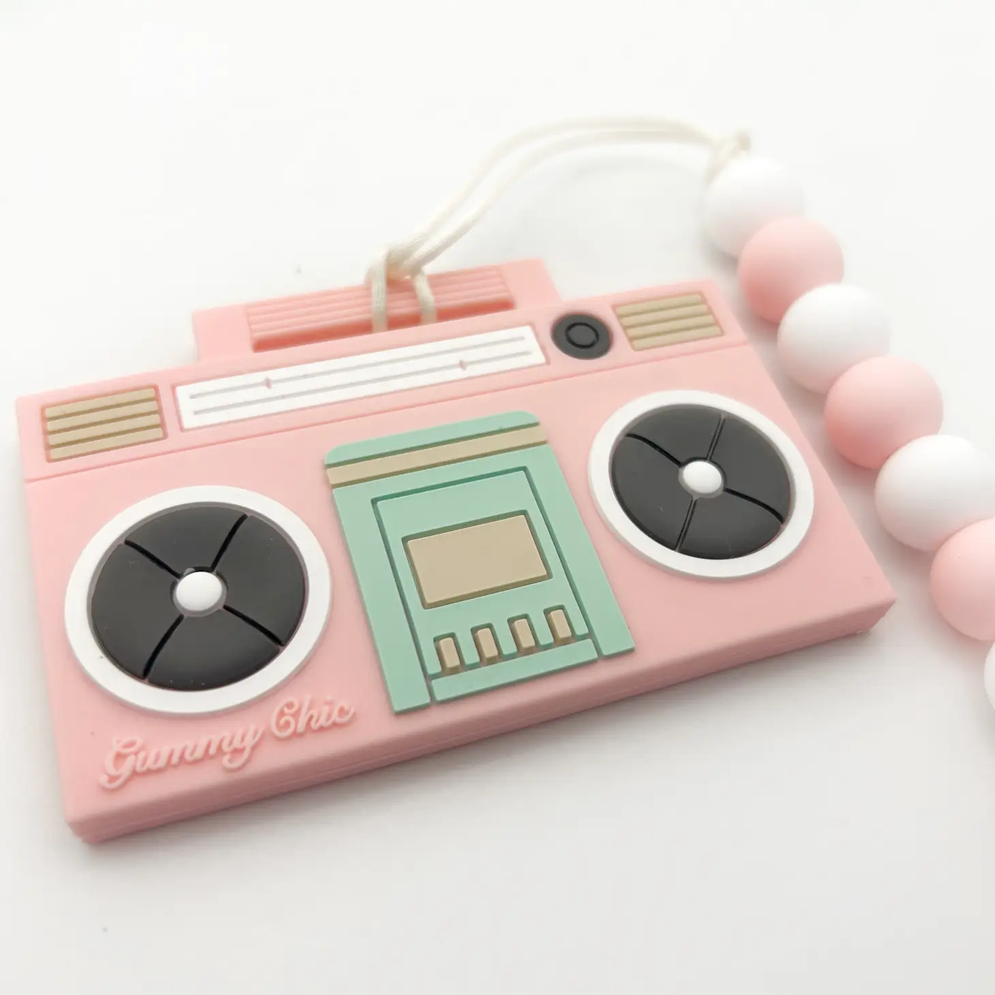 Silicone Boom Box Teether with Clip - Light Pink
