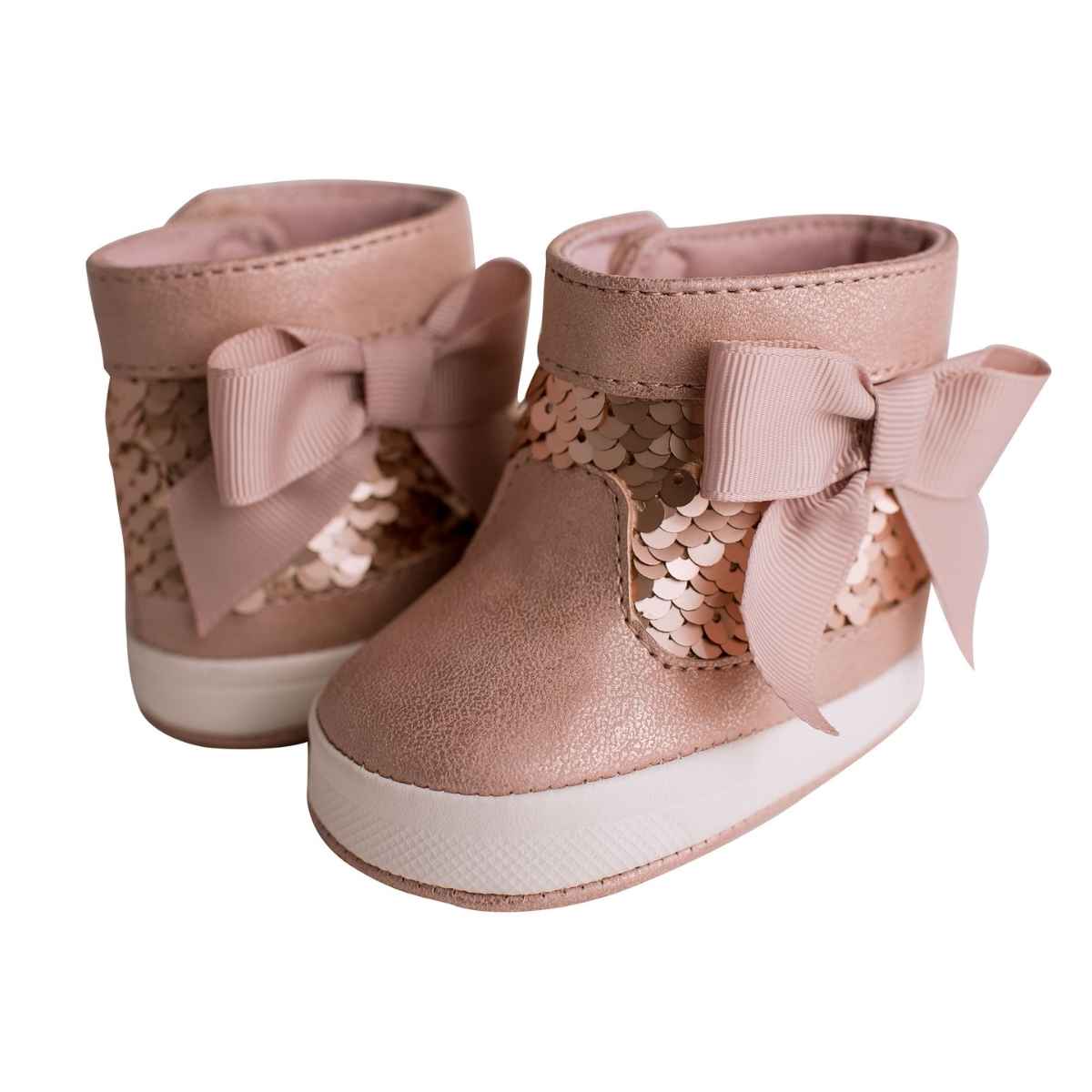 Infant Rose Gold Sequin Boots with Bow
