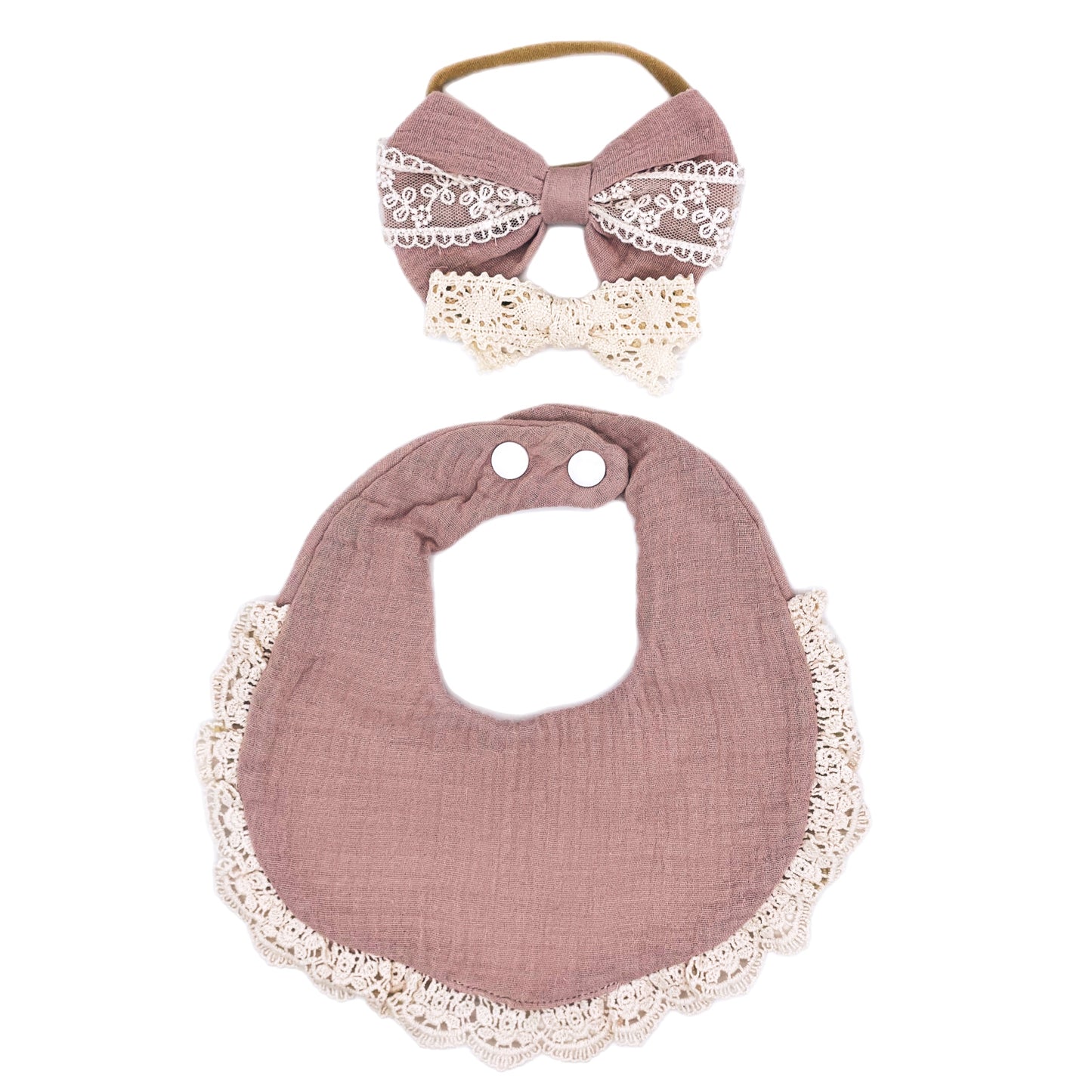 Lace trim Muslin Bib Set