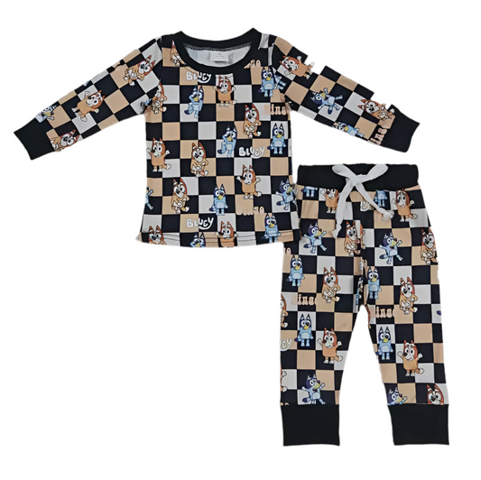 Blue character checkered pj set