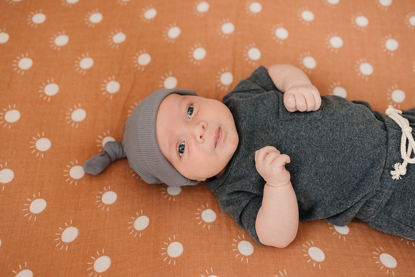 Grey Organic Ribbed Newborn Knot Hat