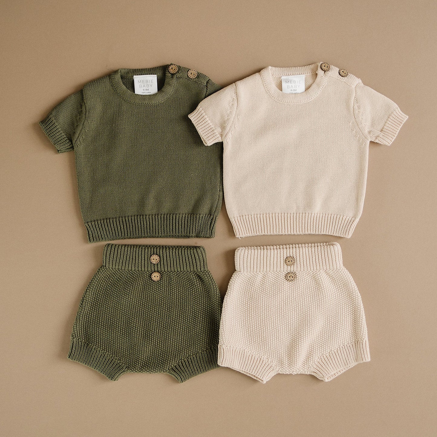 Vanilla Button Top + Short Knit Set