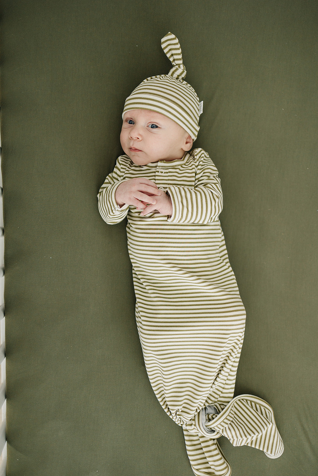 Olive Stripe Newborn Knot Hat