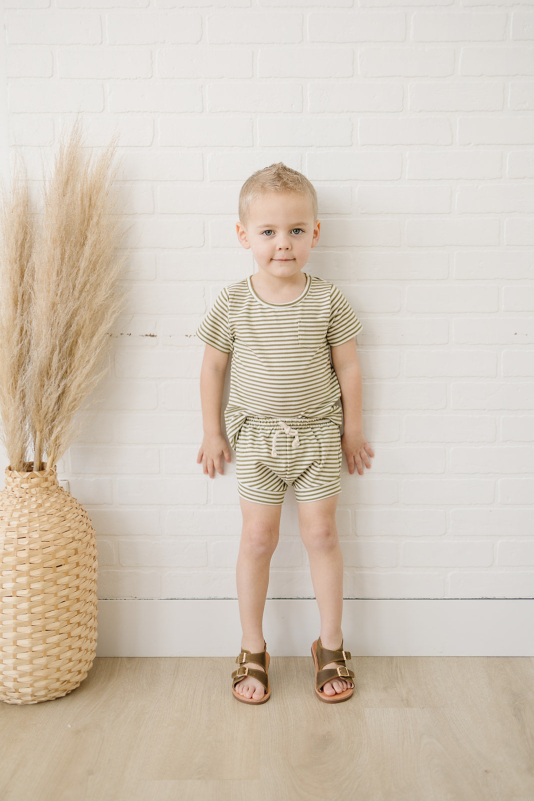 Olive Stripe Short Set