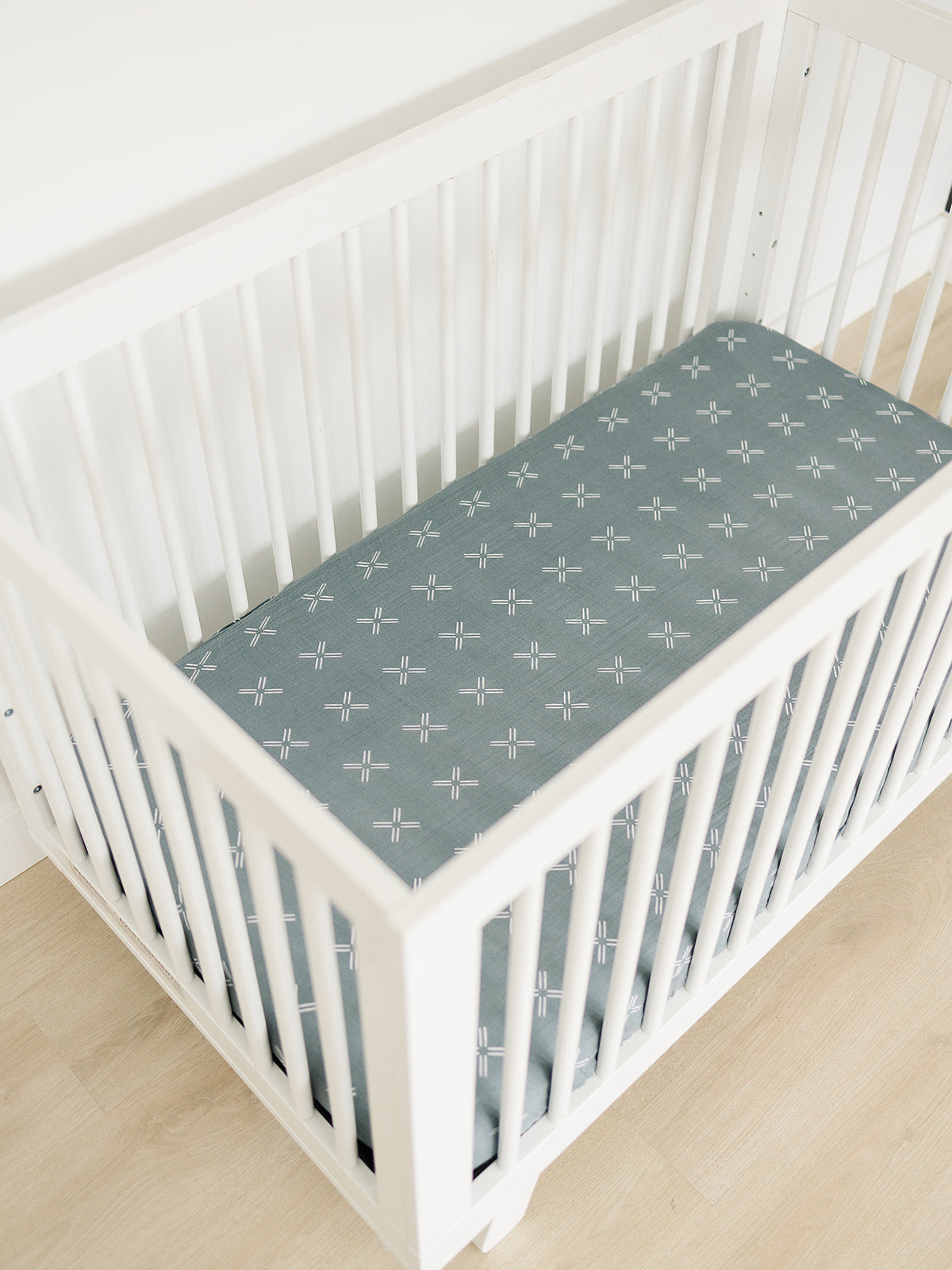 Blue X Crib Sheet Freshly Picked + Mebie Baby