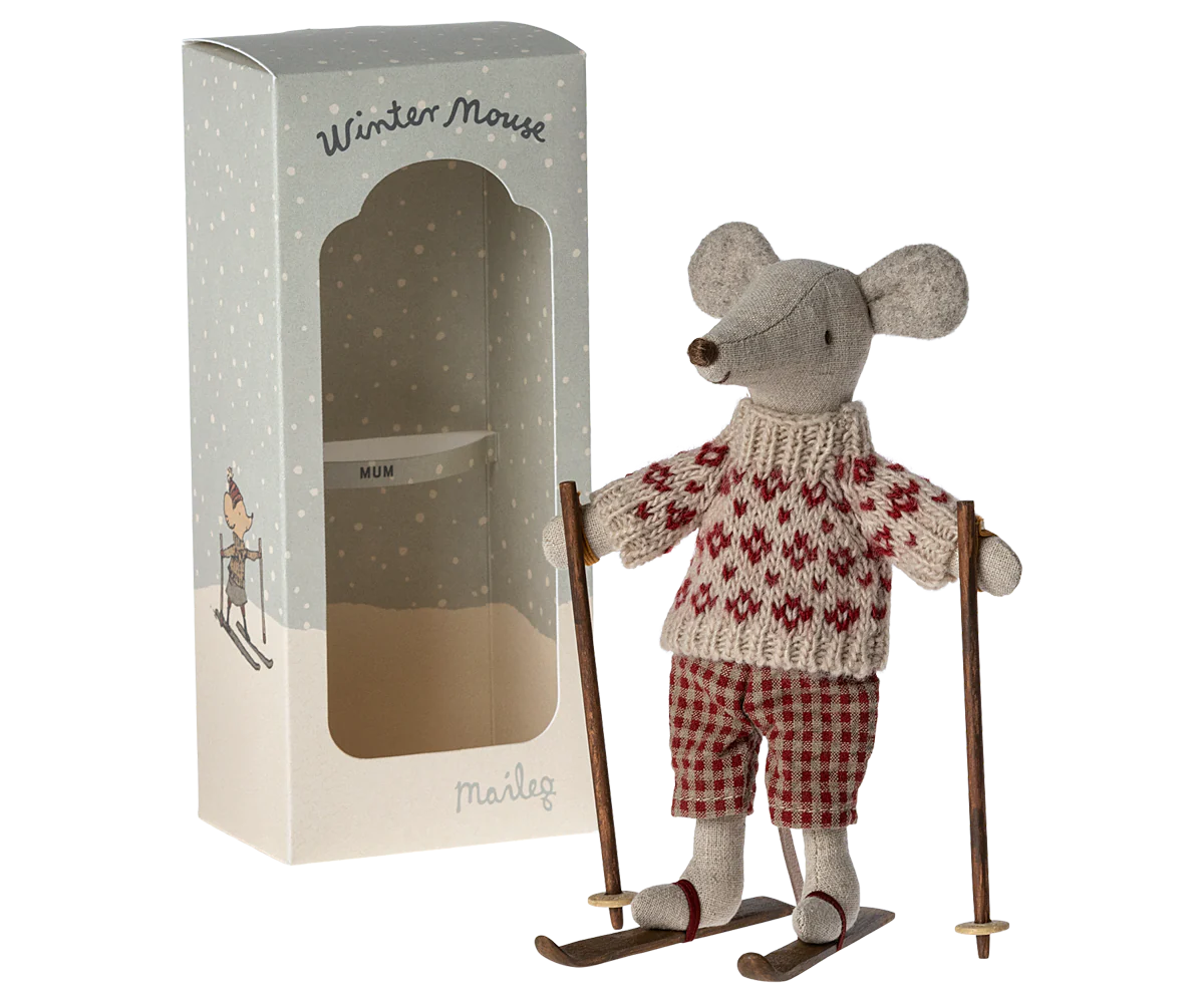 Winter Mouse with Ski Set, Mum