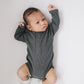 Charcoal Organic Snap Long Sleeve Ribbed Bodysuit
