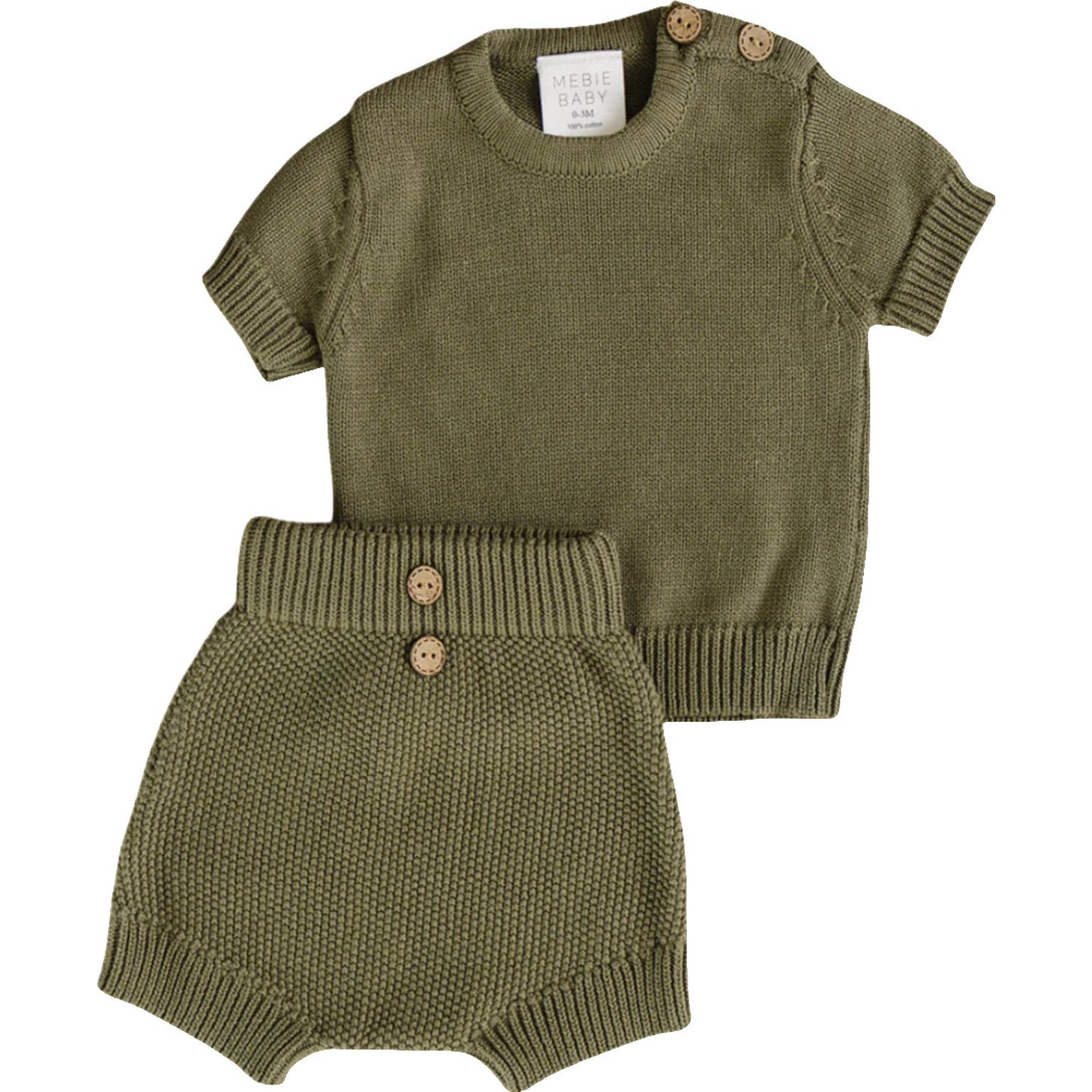 Winter Green Button Top + Short Knit Set