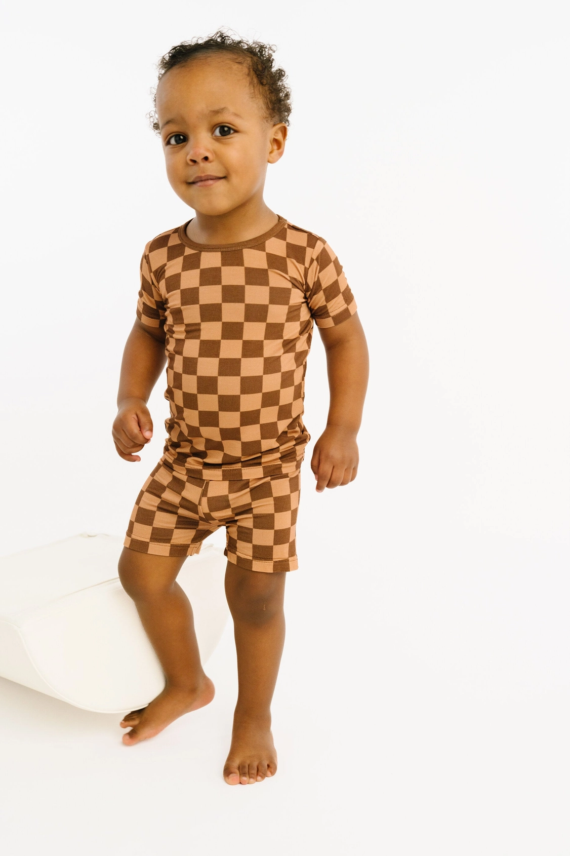 Espresso Checkered Bamboo Shorts Set