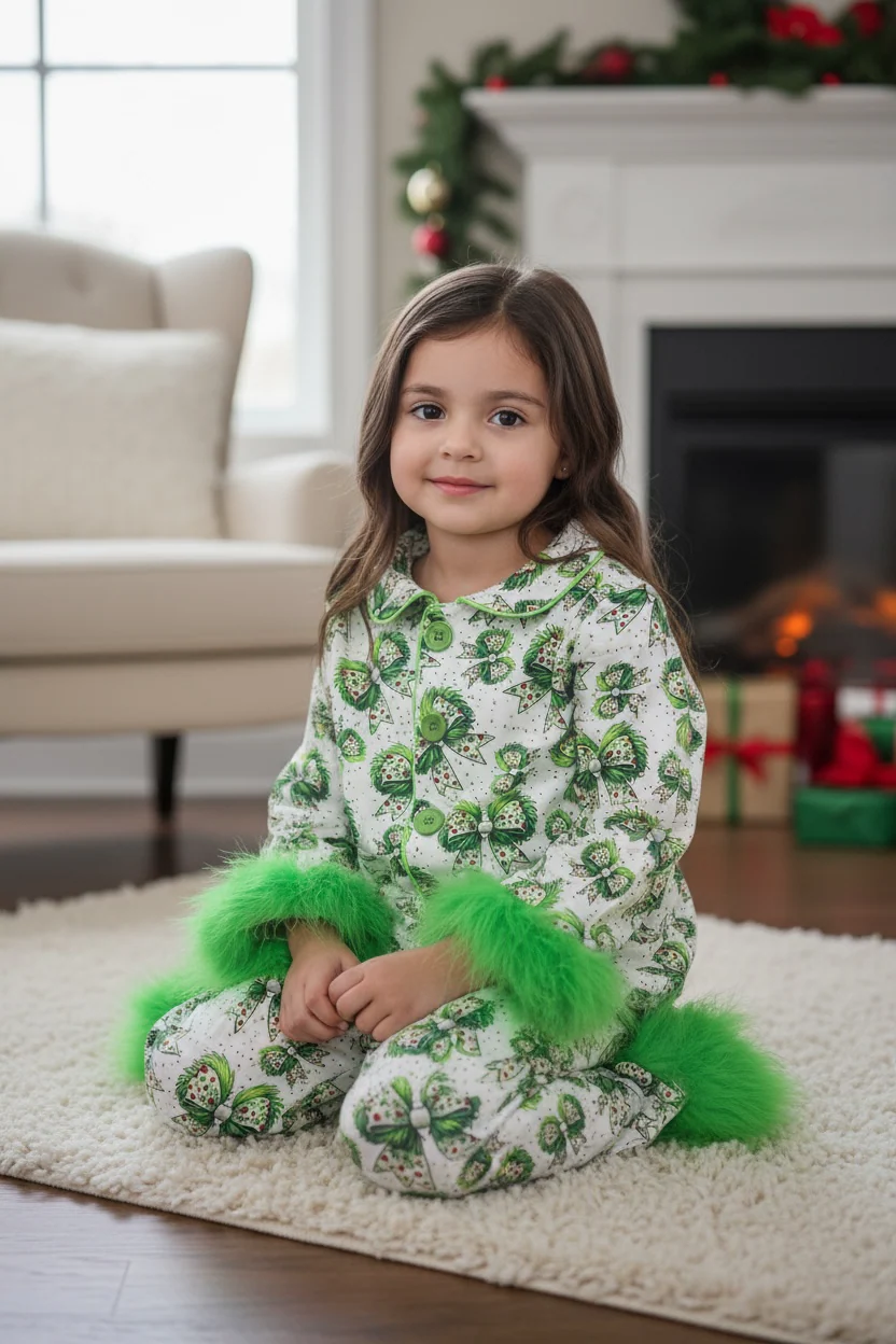 Grin Bow Feather Trim Pjs