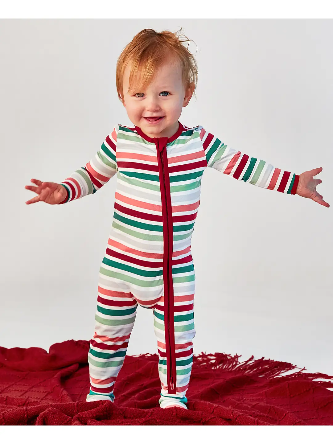 Holly Jolly Stripe Footed One Piece Pajama