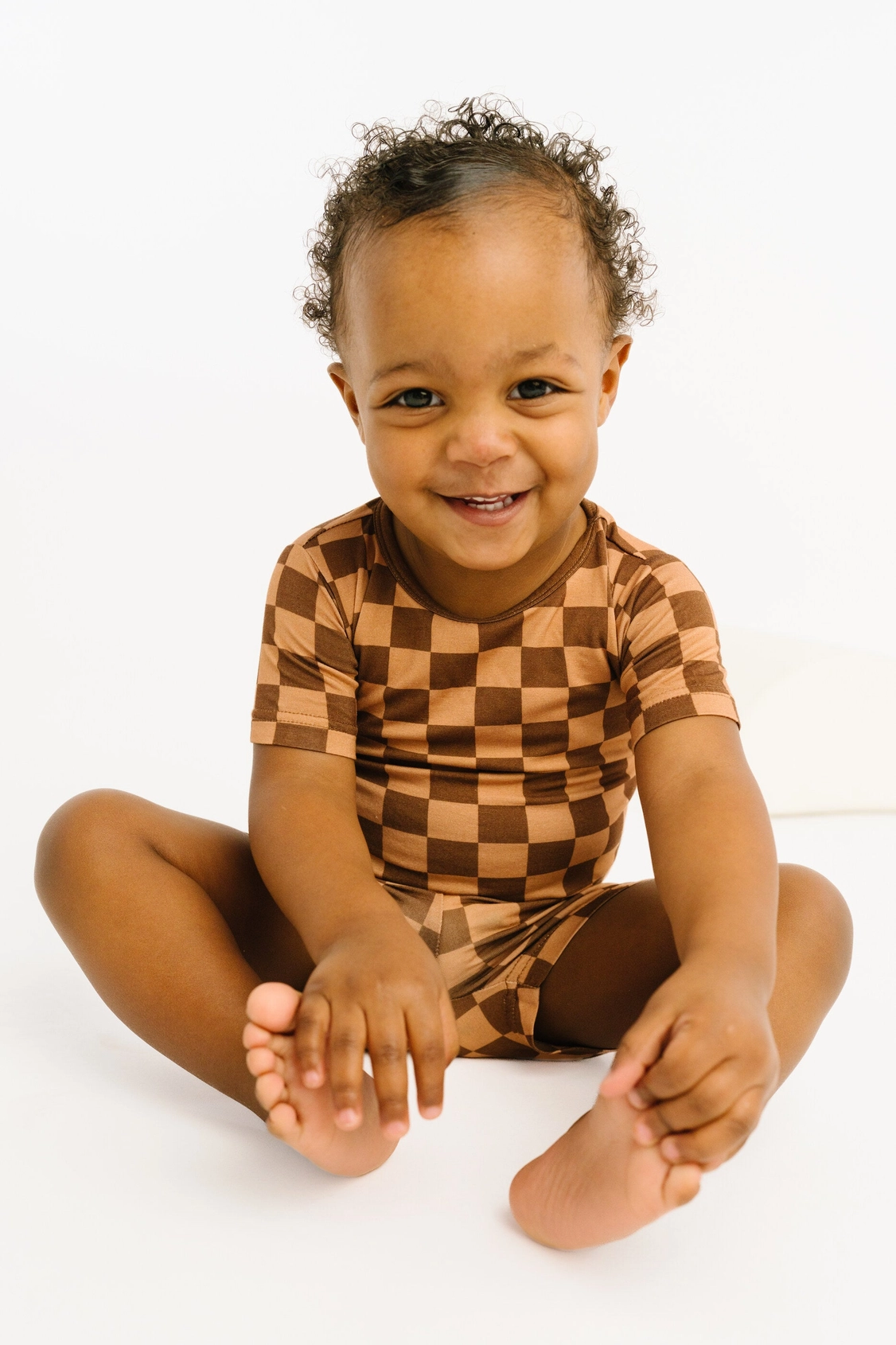 Espresso Checkered Bamboo Shorts Set