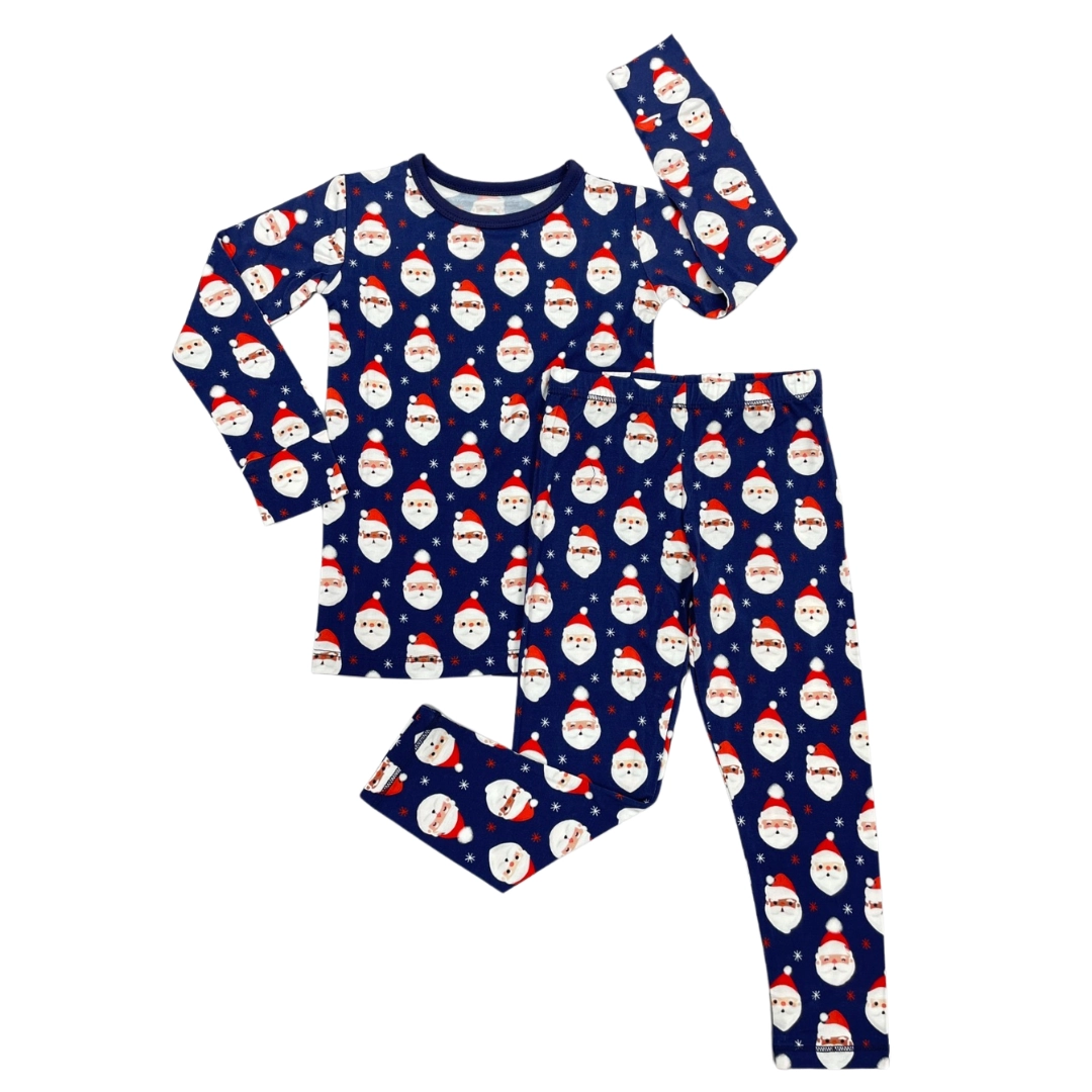 Vintage Santa Two Piece Jammies Navy