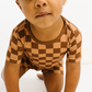 Espresso Checkered Bamboo Shorts Set