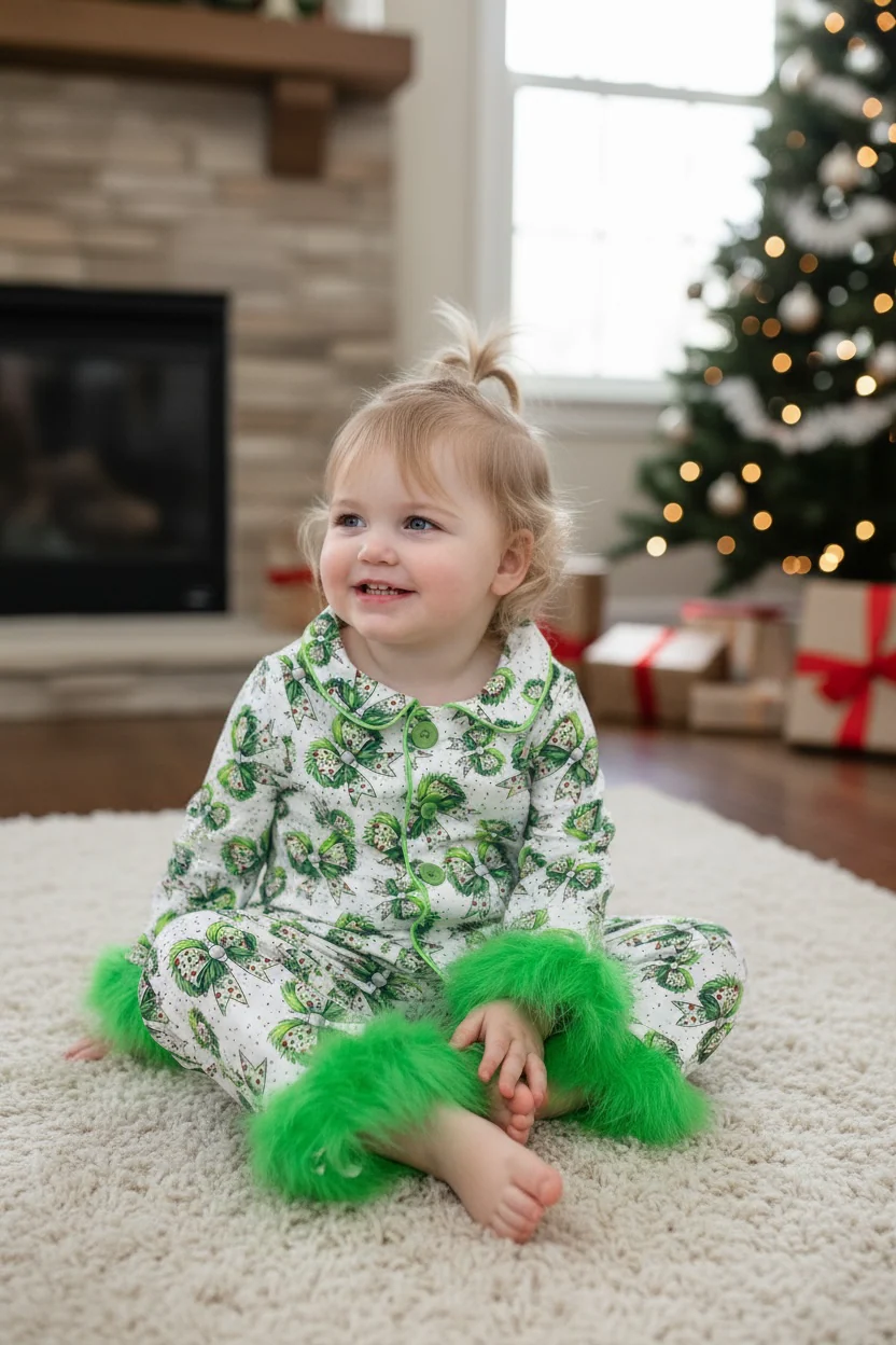 Grin Bow Feather Trim Pjs