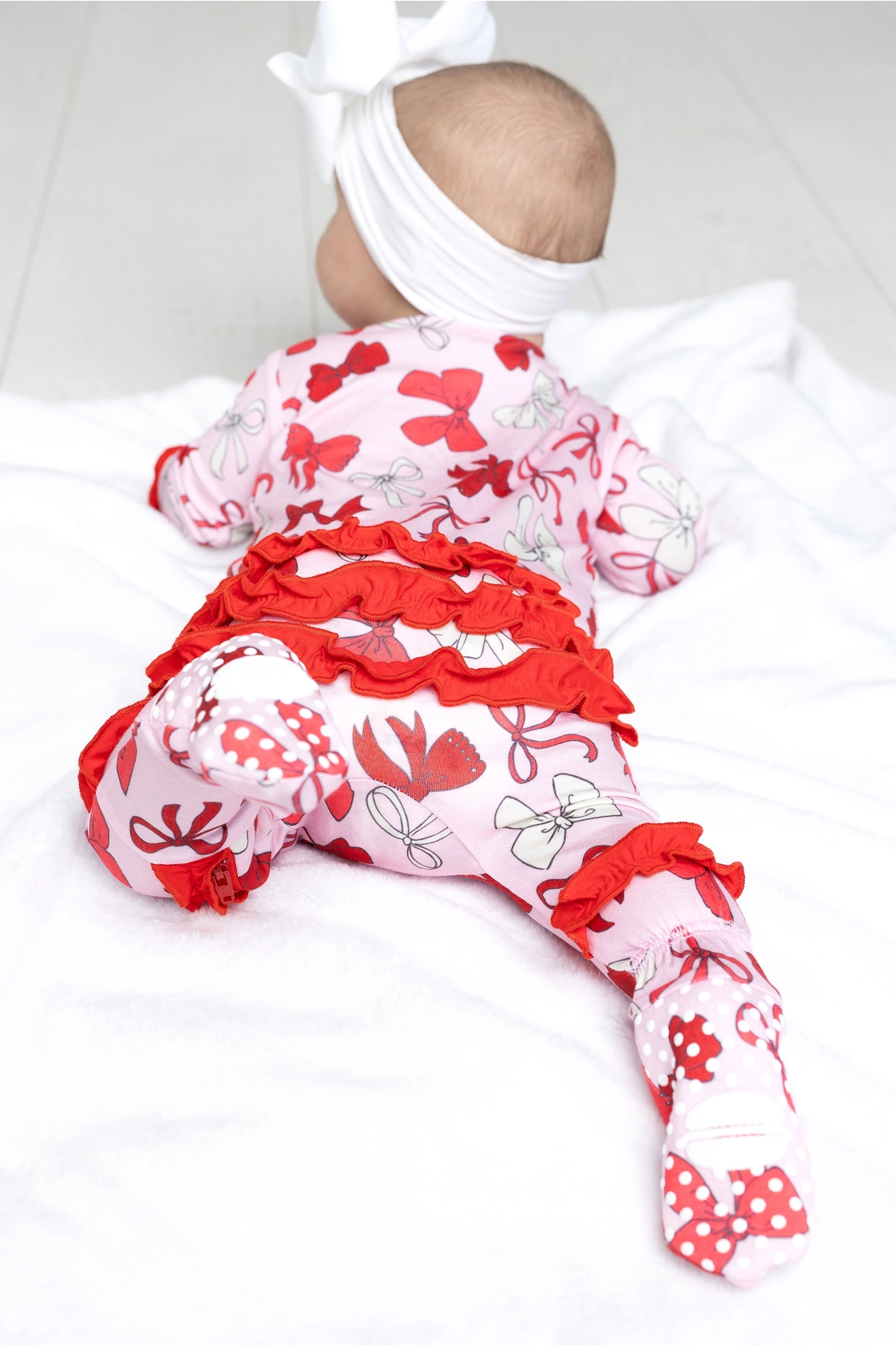 Red Bows Ruffle Footie