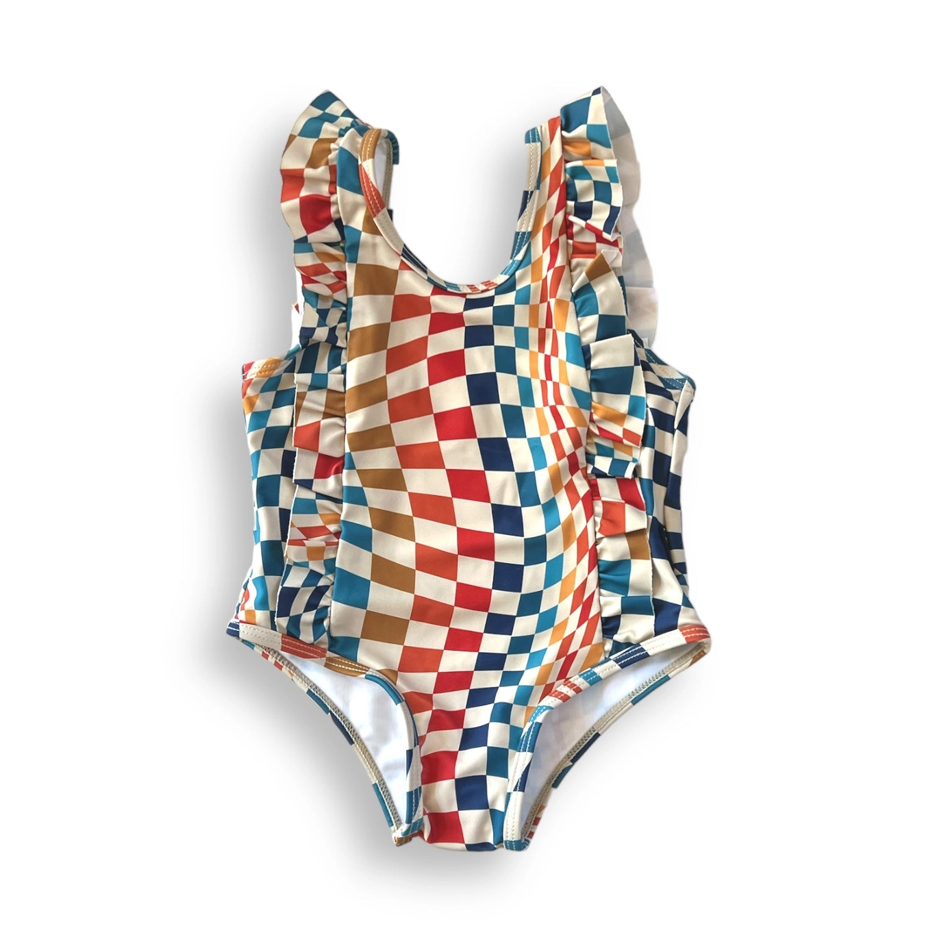 Ruffle Swimsuit- Groovy Check