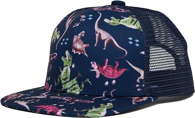 Flat Brim Trucker Hat - Dinosaur Print