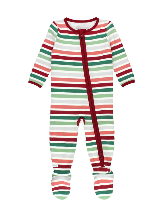 Holly Jolly Stripe Footed One Piece Pajama