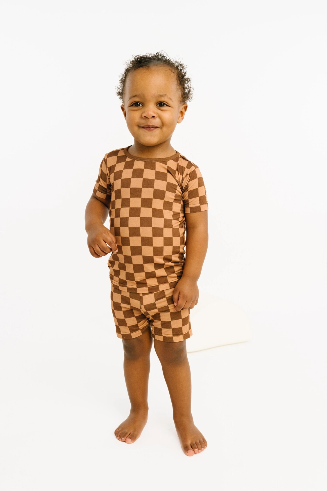 Espresso Checkered Bamboo Shorts Set