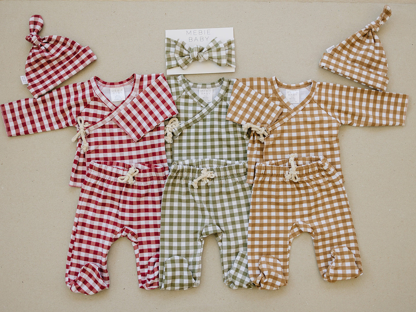 Red Gingham Cotton Layette Set