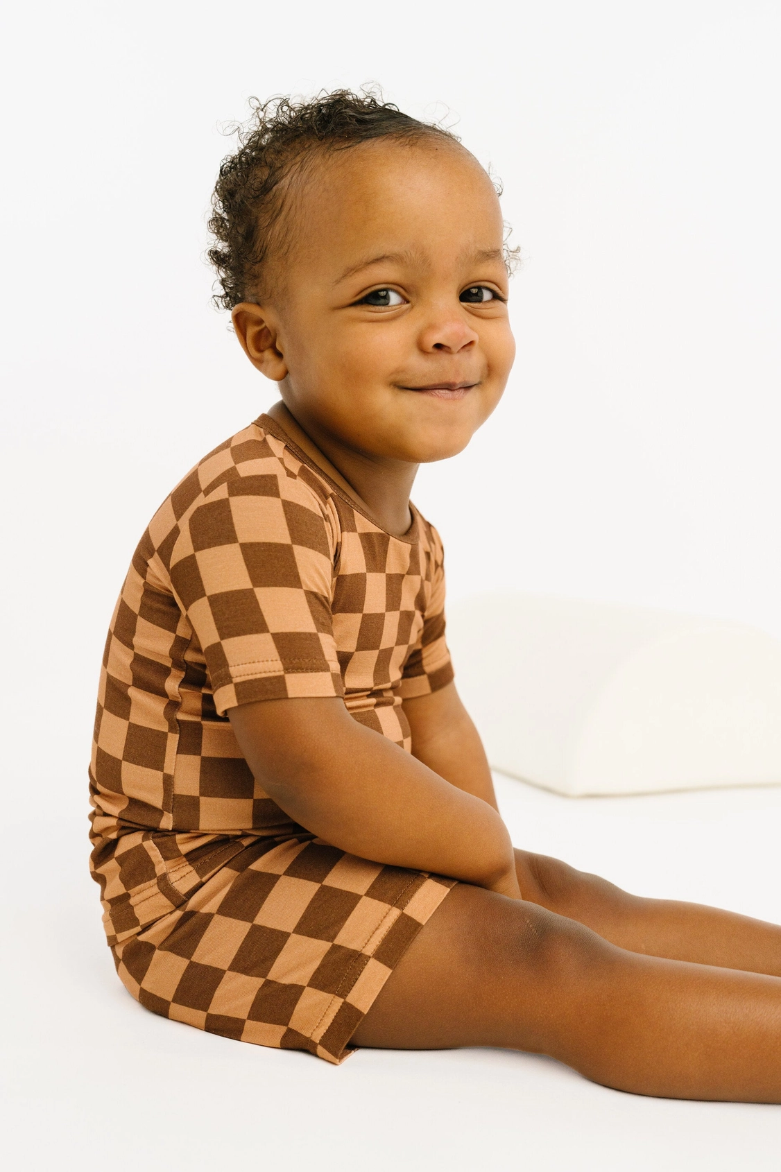 Espresso Checkered Bamboo Shorts Set
