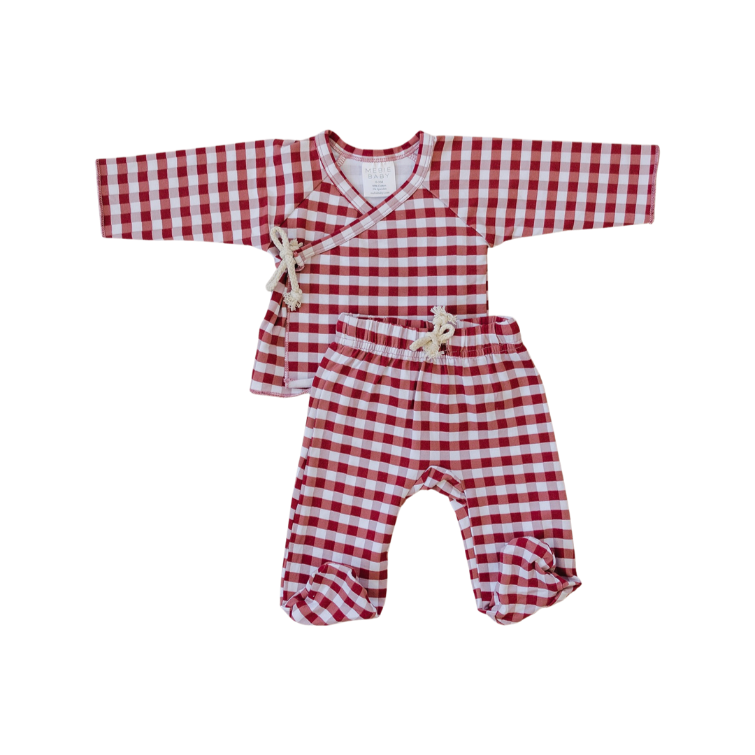 Red Gingham Cotton Layette Set