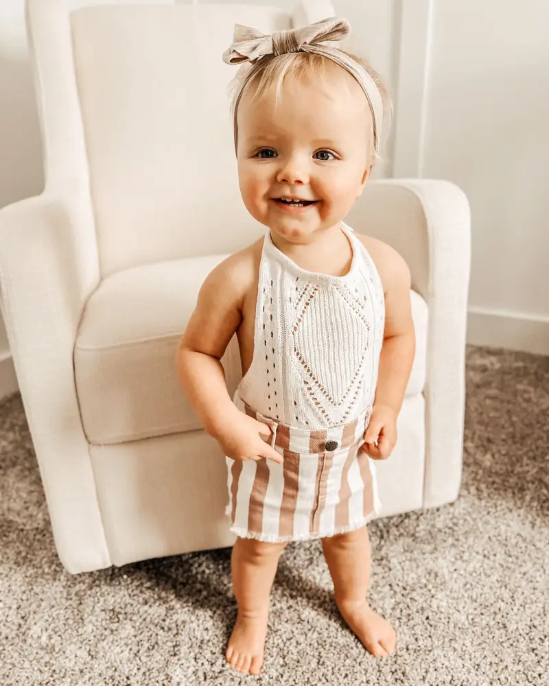 Matty Printed Denim Skirt - Peaches N' Cream