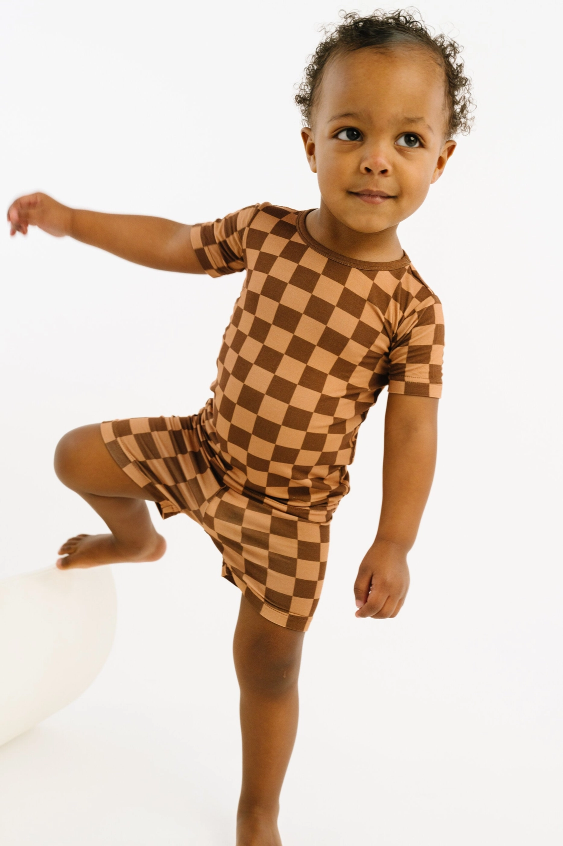 Espresso Checkered Bamboo Shorts Set