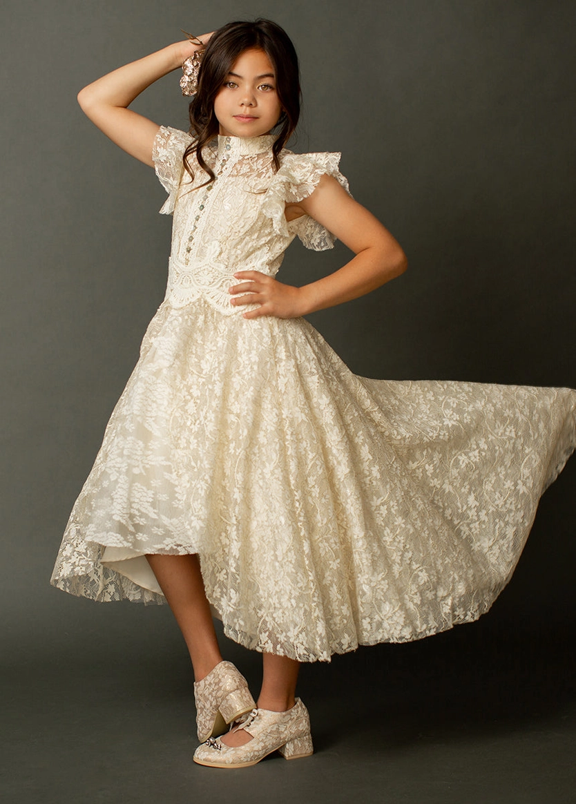 Toddler Kristy Petticoat Dress in Cream Metallic