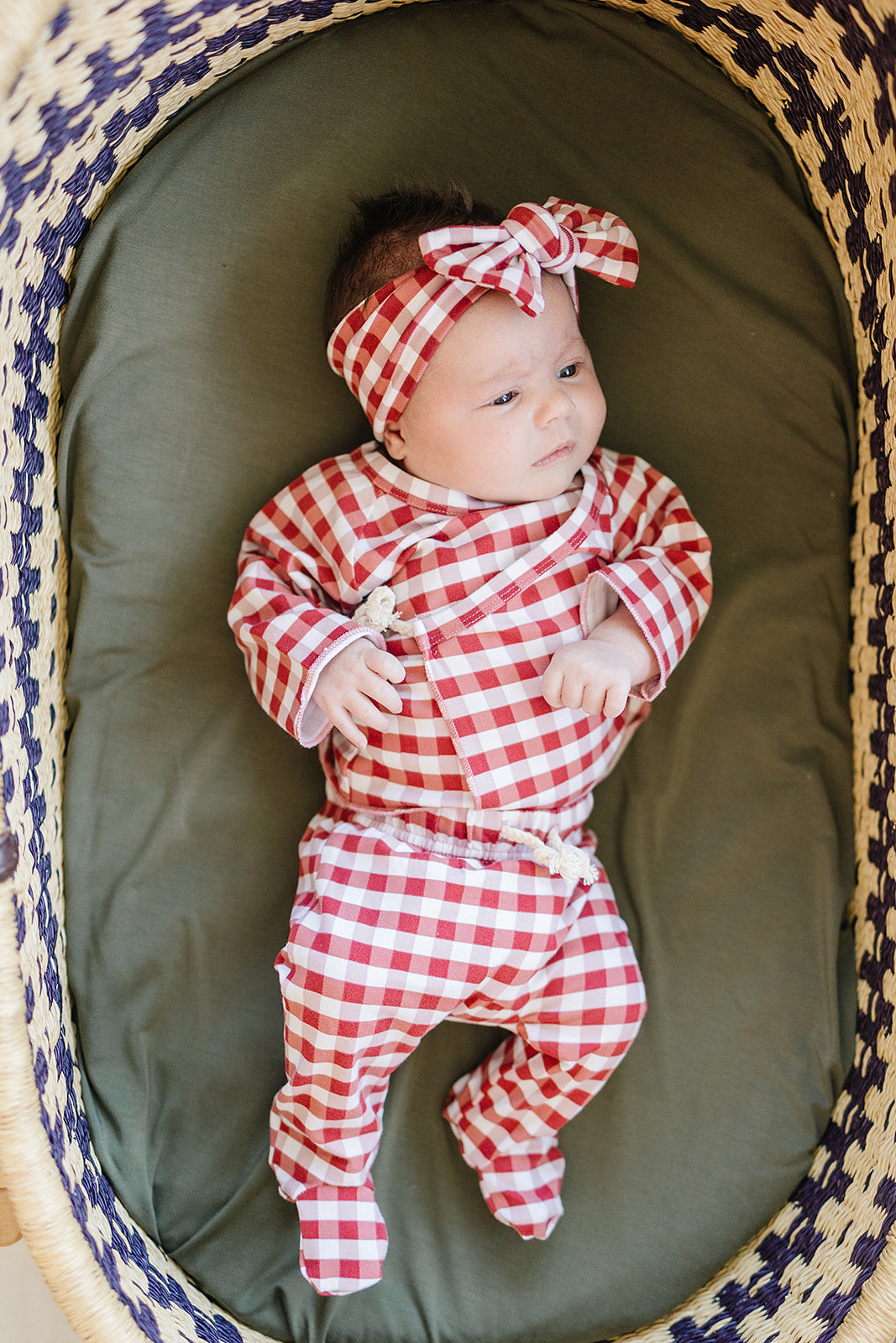 Red Gingham Cotton Layette Set