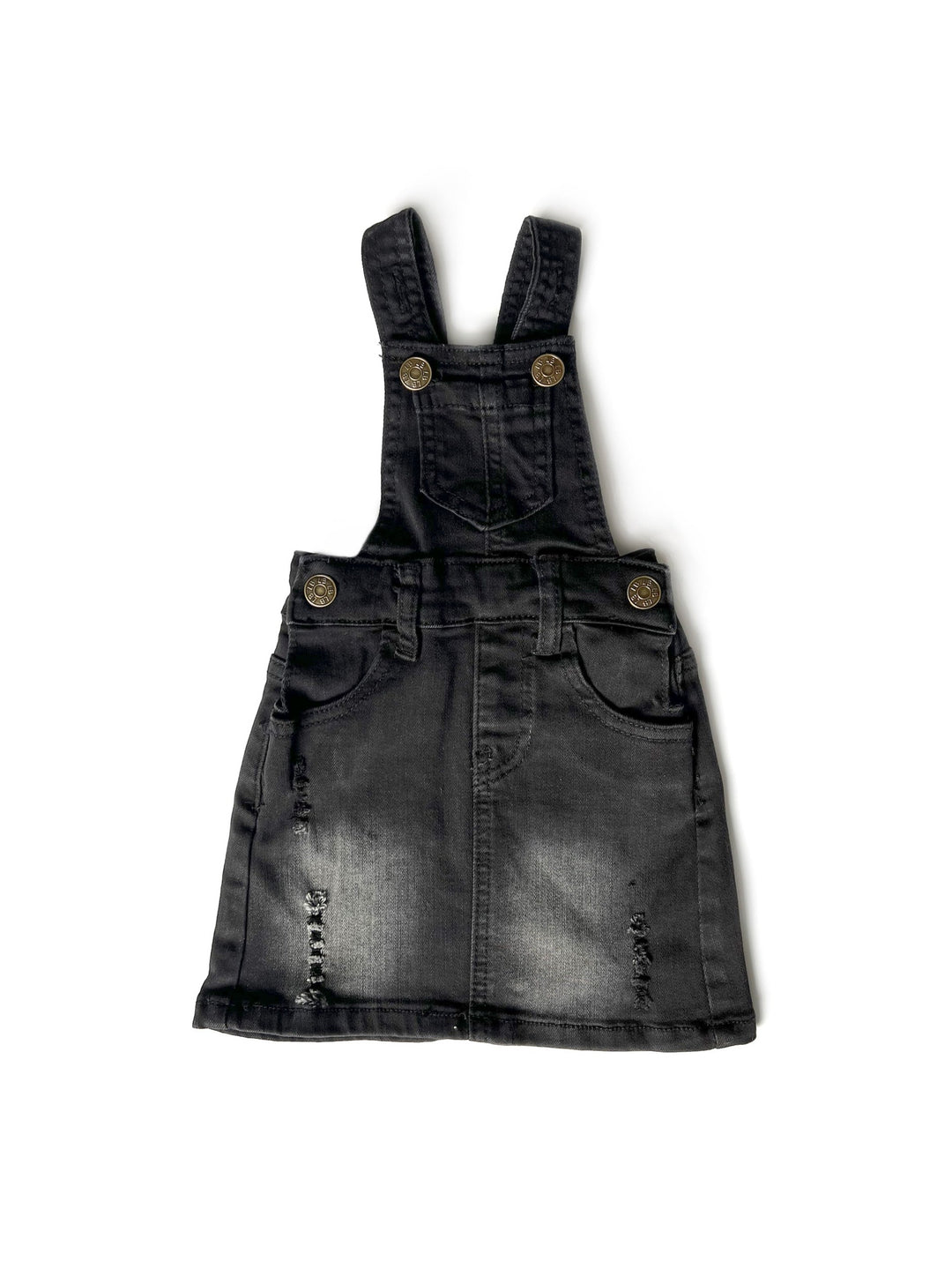 Denim Skirt Overalls- Black Wash