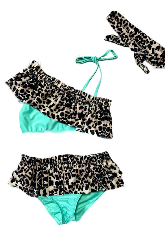 Leopard Ruffle Swim Set