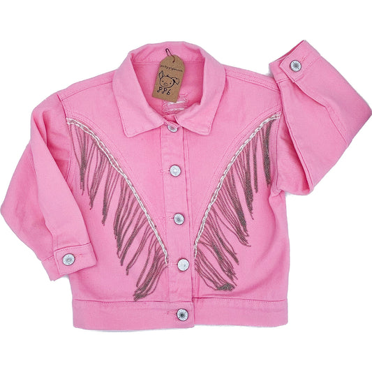Pink Fringe Denim Jacket