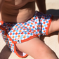 ORANGE CHECK TRACK SWIM SHORTS
