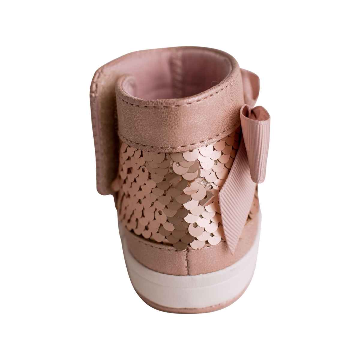 Infant Rose Gold Sequin Boots with Bow