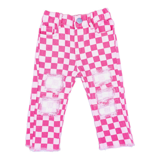 Denim Jeans - pink checker